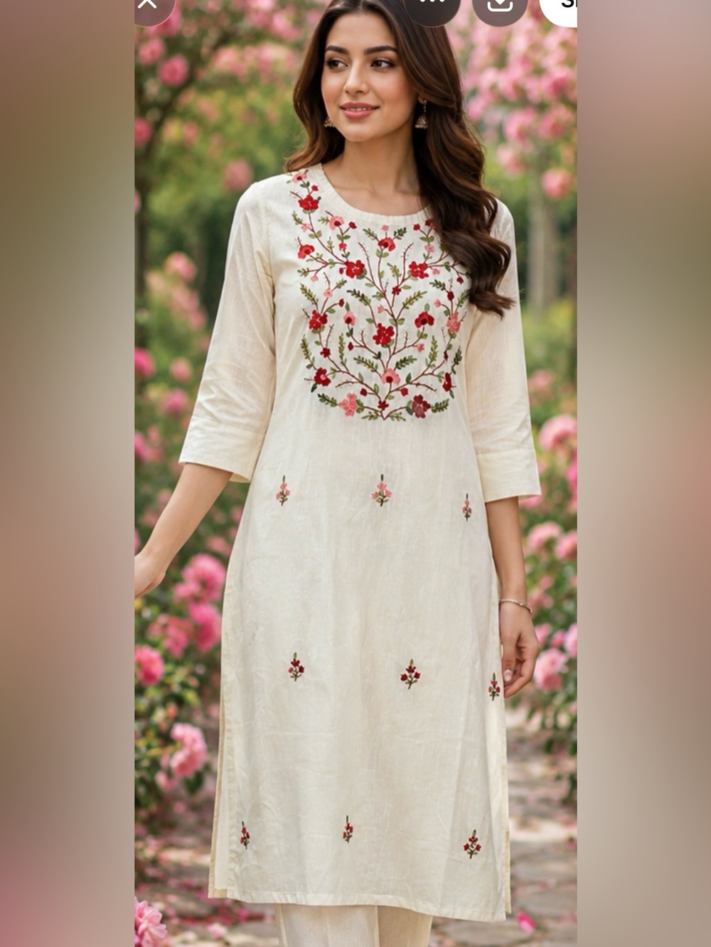 Embroidery Kurti kurtha Kameez Organic Cotton Sz Small 36
